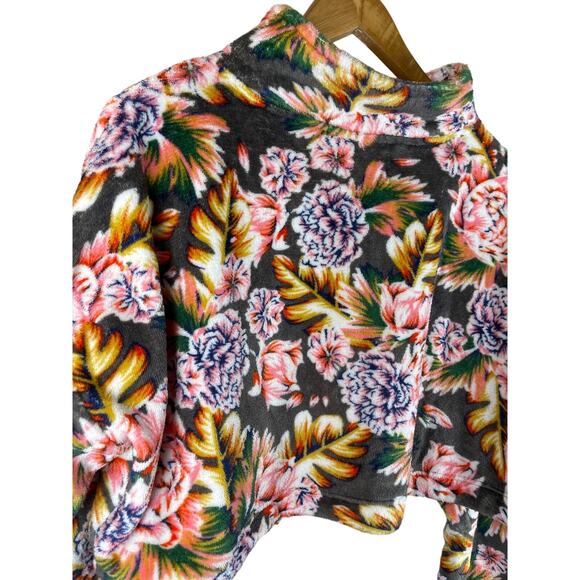 Urban‎ Outfitters Angela Cozy Floral Fleece Quarter Zip Pullover Size Medium - Picture 6 of 12